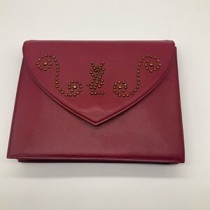 Yves Saint Laurent YSL Red Studded Leather Clutch Bag